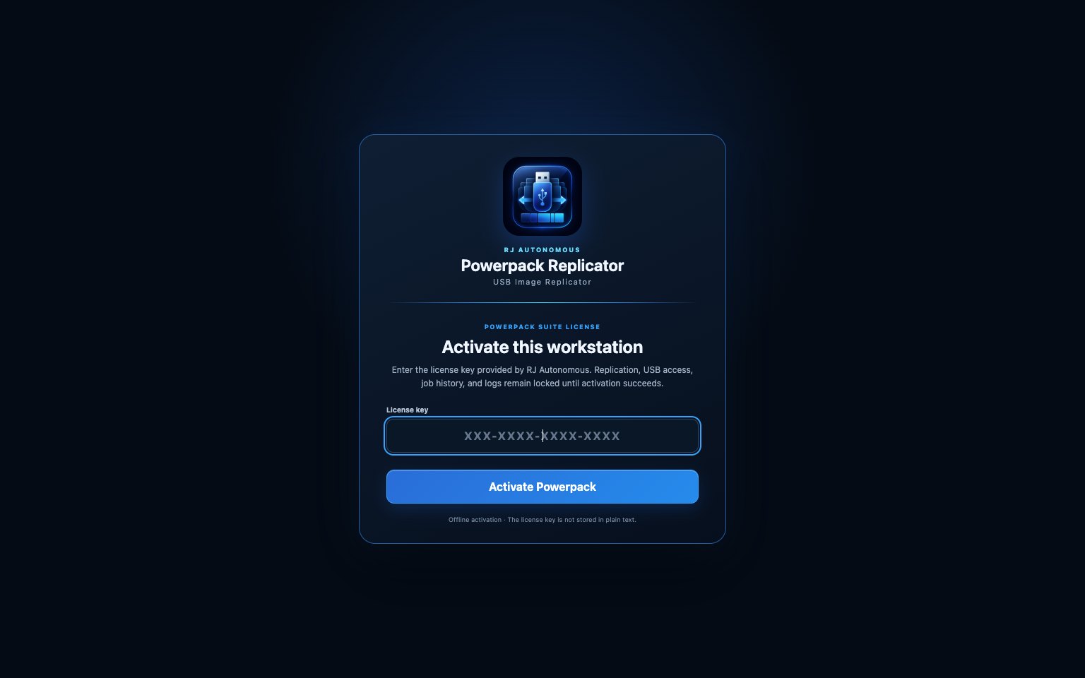 Activation screen of Powerpack Replicator