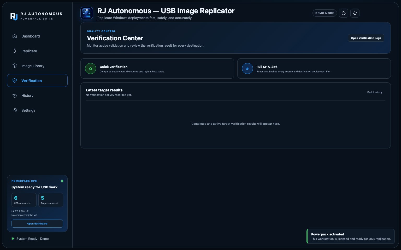 Verification Center showing per-target results